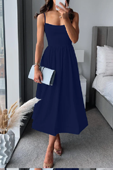 Spaghetti Strap Waisted A-line Midi Dress